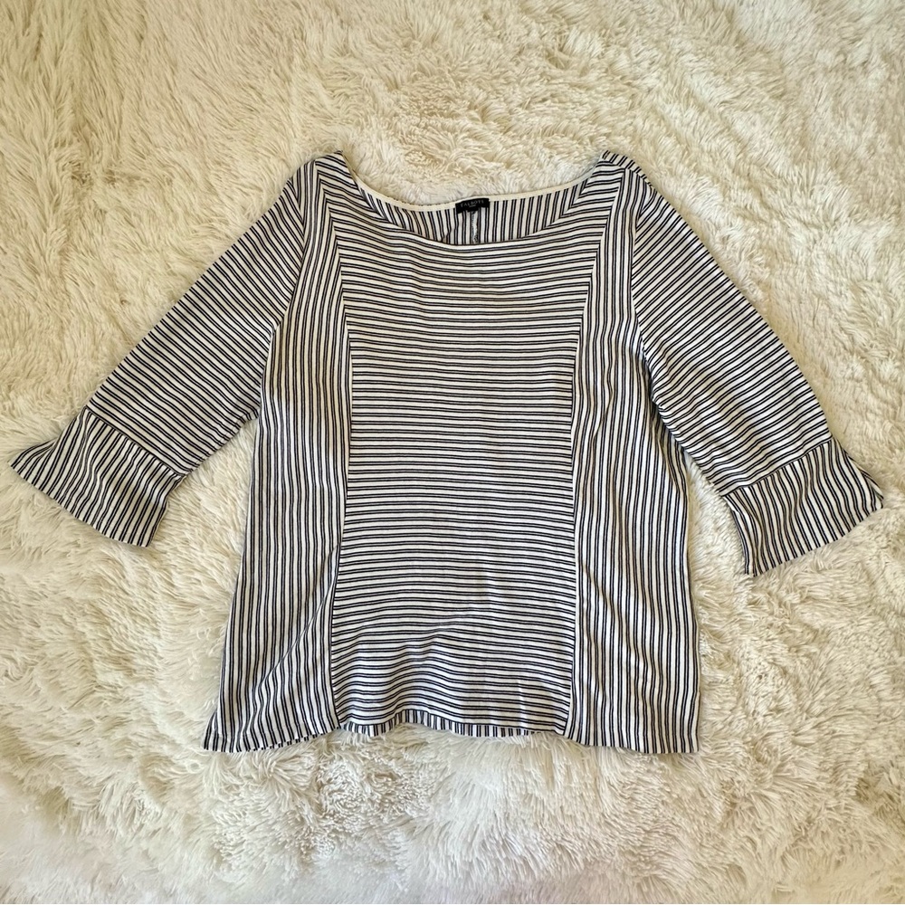 Talbots Black White Striped 3/4 Sleeve Cotton Top Plus Size 1X Casual Classic - Picture 2 of 9